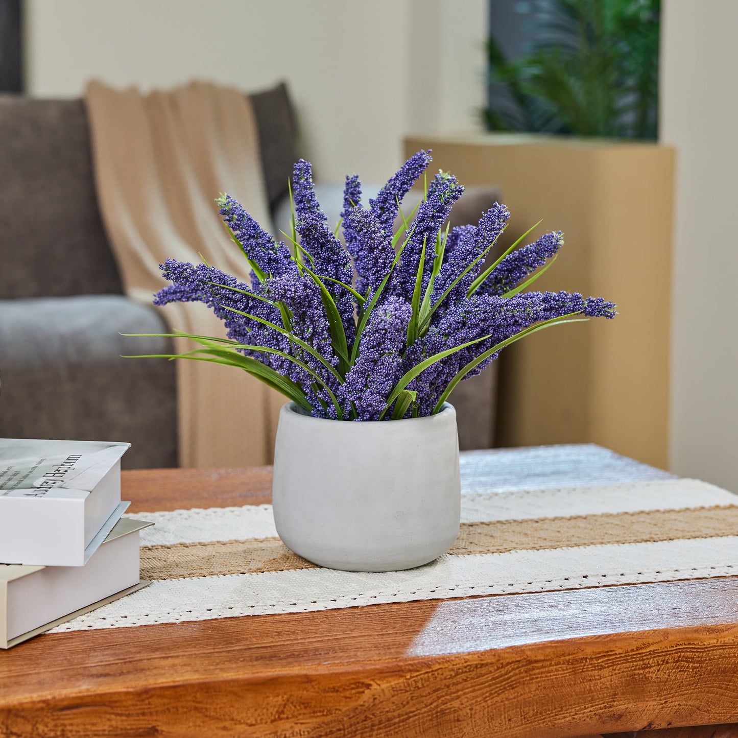 12in Artificial Lavender Plant in White Pot Faux Lavender Flowers Fake Lavender Plant, 21 Stems 42 Leaves Dense Realistic Purple Artificial Flowers for Farmhouse Home Bathroom Desk Decor