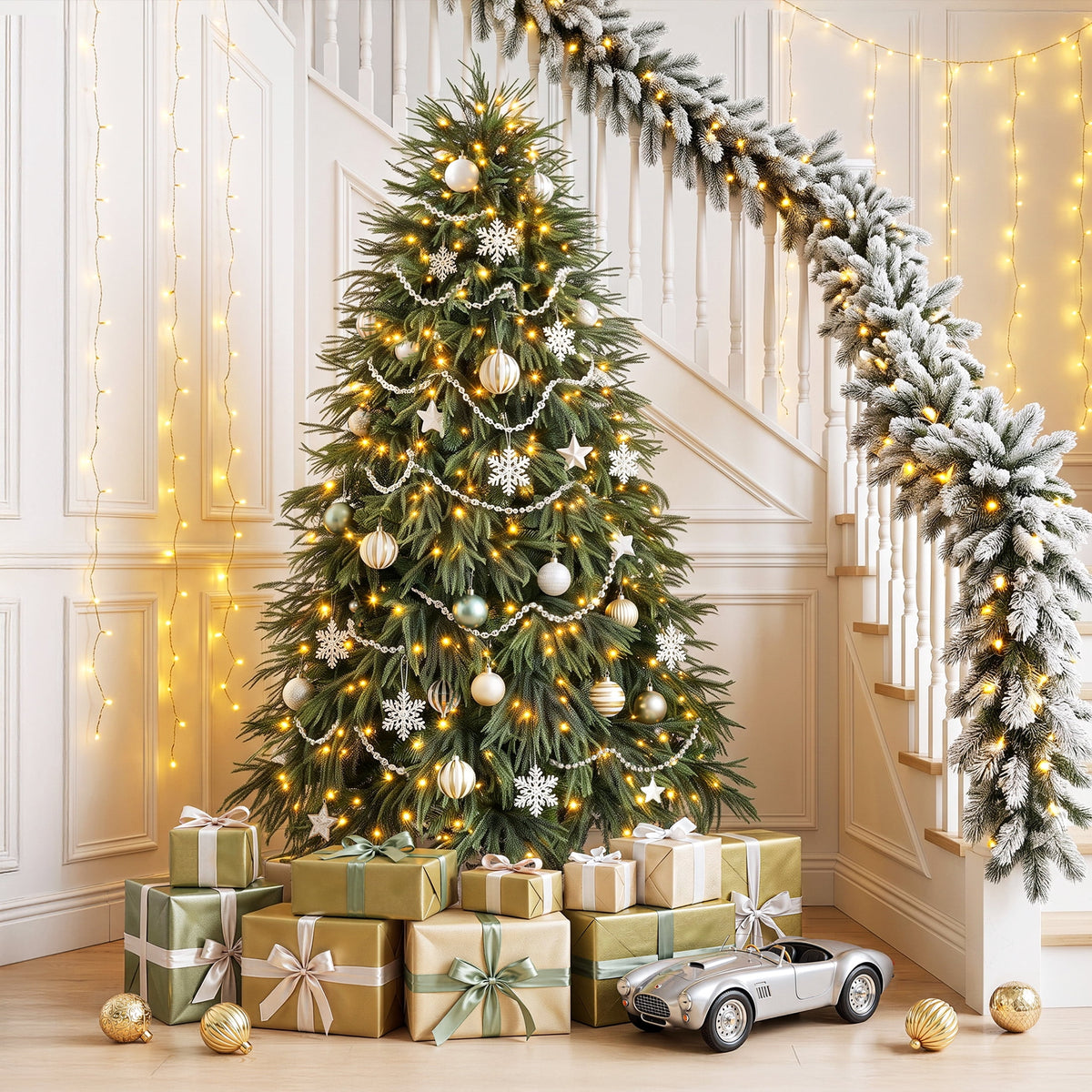 DR.Planzen 4.5ft Artificial Pencil Christmas Tree with Pre-Strung LED Lights, Narrow Spruce Xmas Tree with Metal Stand, Easy Assembly Holiday Decor