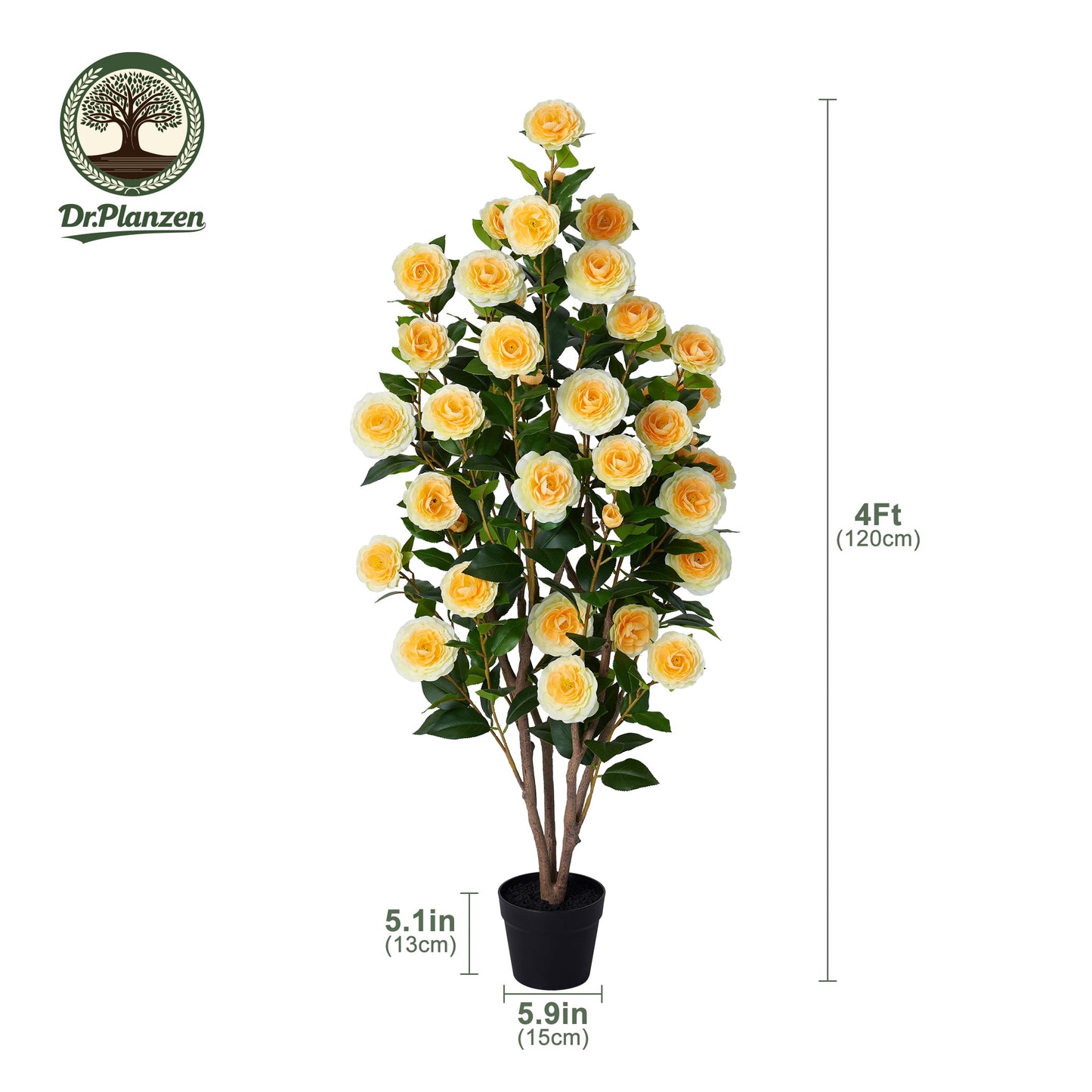 2 Pack Artificial Camellia Tree 4FT Tall Faux Camellia Plant UV Resistant Fake Flowering Tree Potted ¨C 48 Blooming Yellow Flowers & 348 Silk Leaves, Artificial Plant Indoor Outdoor Decor for Living R