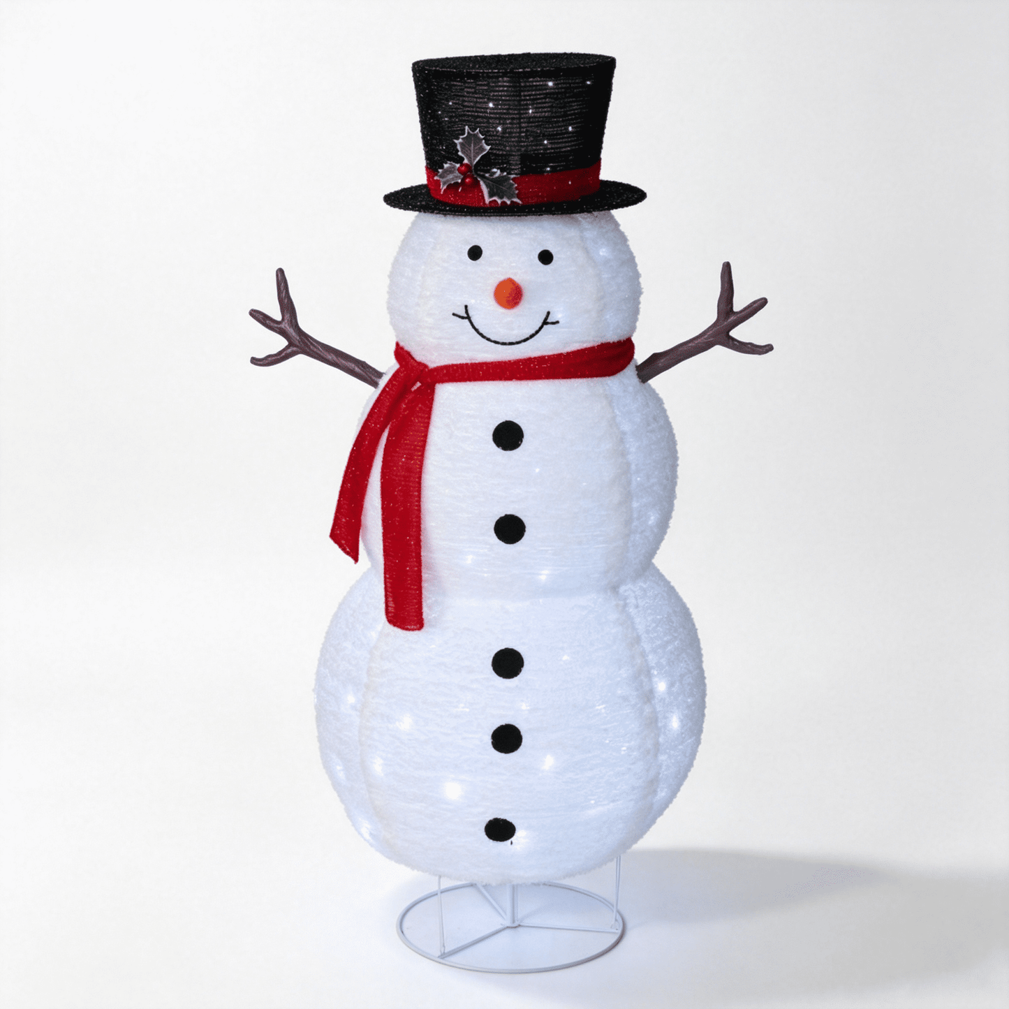 DR.Planzen 3.5FT Pre-Lit Christmas Snowman Decoration, Lighted Fabric Snowman with Top Hat & Red Scarf, Indoor & Outdoor Holiday Home Decor