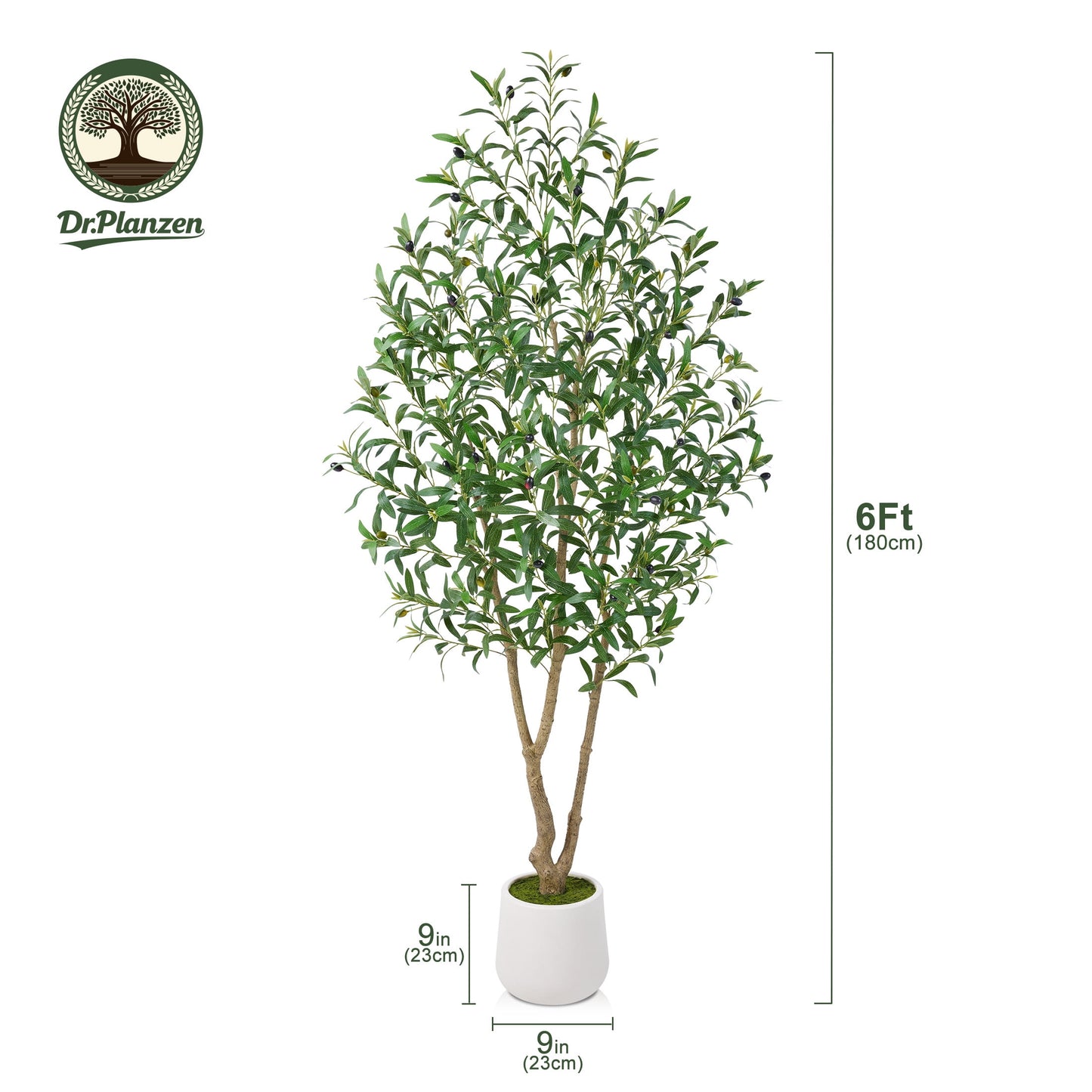 DR.Planzen 6ft Dense Artificial Olive Tree - Faux Olive Plant for Indoor & Outdoor Decor - Adjustable Branches - UV Resistant Realistic Olive Tree in White Planter