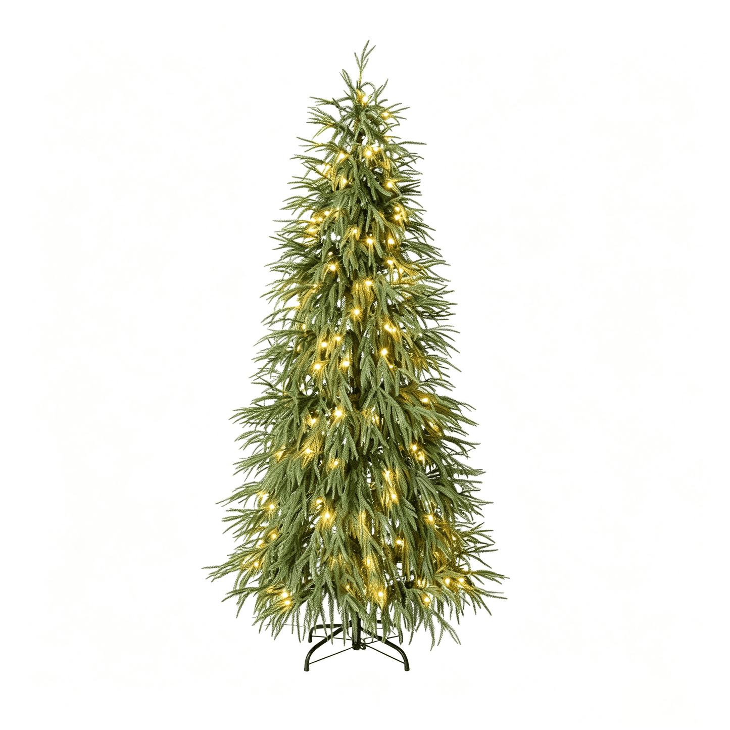 DR.Planzen 6ft Pre-Lit Norfolk Pine Christmas Tree, Artificial Slim Christmas Tree - 150 Warm White LEDs, 3 Light Modes, Adjustable PE Branches - for Apartment, Home & Office