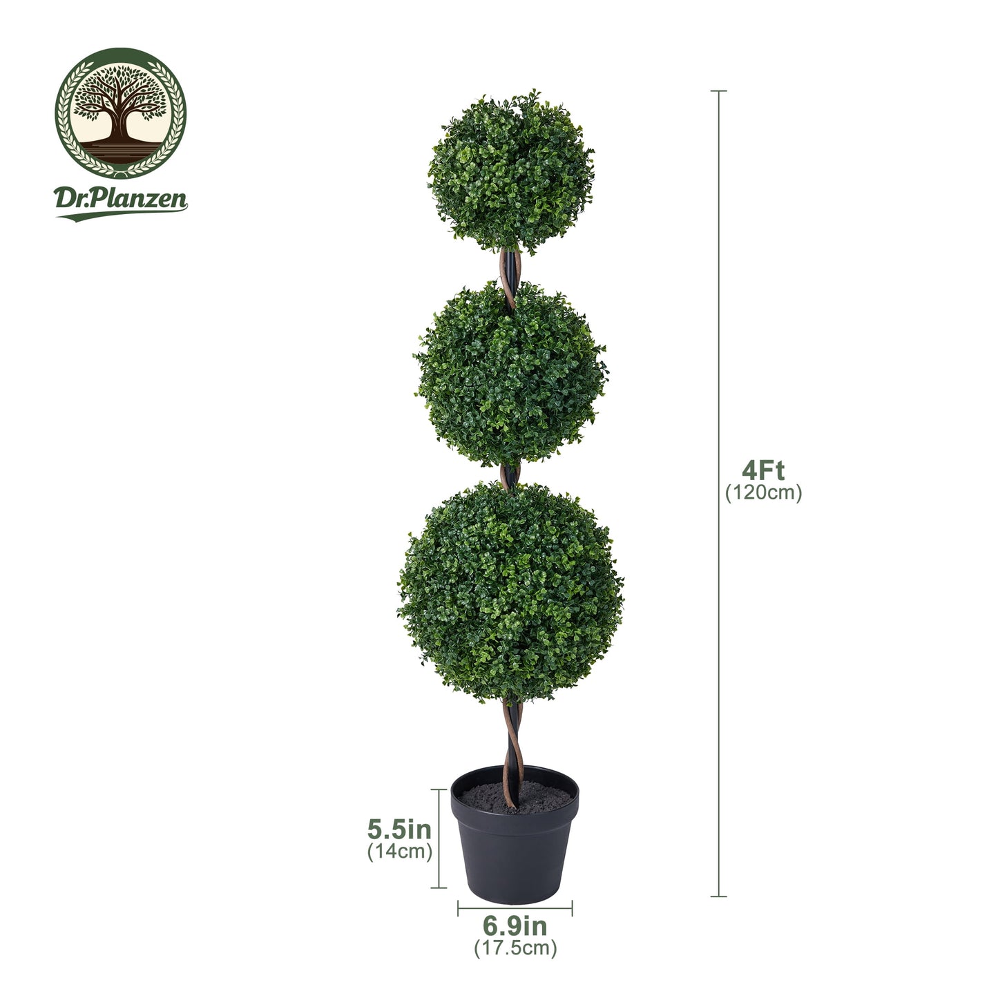 DR.Planzen 4ft Artificial Triple Ball Boxwood Topiary Tree, Realistic Faux Topiary Tree Indoor Outdoor, Low Maintenance Artificial Greenery for Patio Front Door Home Office
