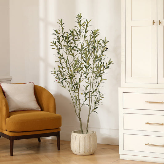 5ft Fake Plastic Olive Tree in Pot, Pre Potted Faux Greenry Plant for Home Decor Office House Living Room Indoor Outdoor, Big Fake Plants Fake House Plants