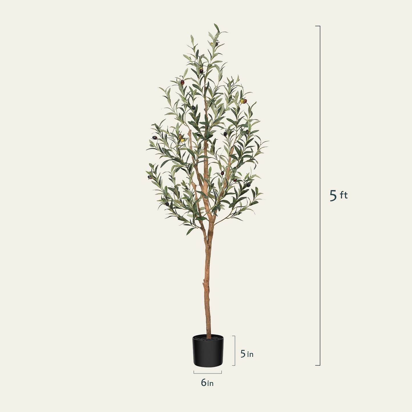 DR.Planzen 2 Pack 5ft Artificial Olive Tree Indoor, Tall Faux Olive Tree, Artificial Plants with Natural Wood Trunk and Lifelike Fruits for Home Office Decor