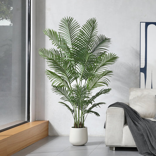 6ft Large White Round Planter Artificial Phoenix Tail Palm Tree, Realistic Foliage for Home and Office Decor