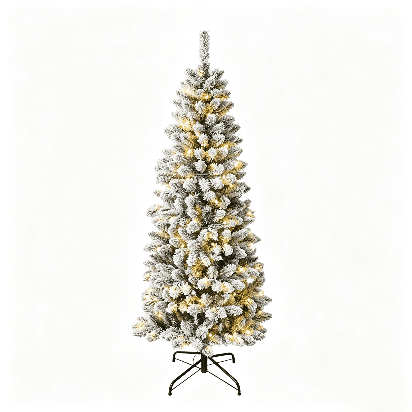 DR.Planzen 5ft Prelit Snow Flocked Slim Christmas Tree - Pencil Artificial Tree with 180 Dual Color LED Lights, 9 Modes and 450 Adjustable Branches for Apartments, Living Rooms