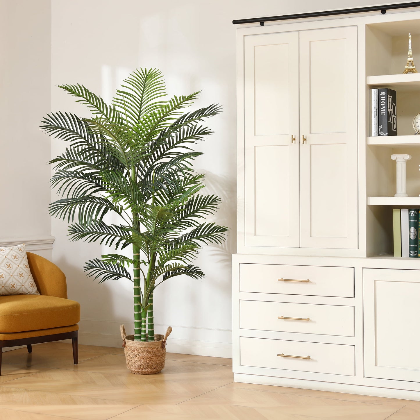 Artificial Golden Cane Palm Plants 6 Feet Fake Tree for Home Decor Indoor Outdoor Faux Areca Palm Tree in Pot for Home Office Perfect Housewarming Gift,Set of 1