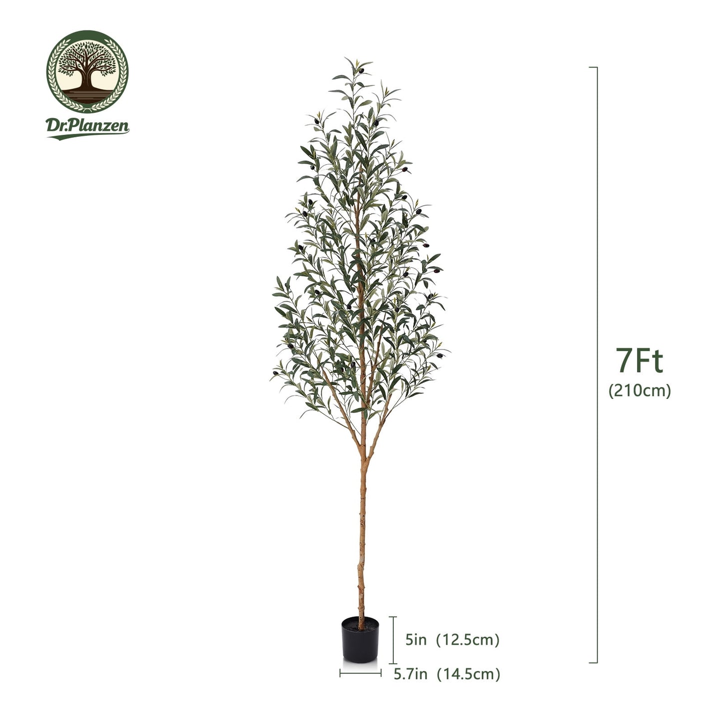 DR.Planzen Exquisite Artificial Olive Tree 7 ft Indoor Outdoor, Tall Faux Olive Tree in Black Plastic Pot, Artificial Plants with Natural Wood Trunk and Lifelike Fruits for Home Office Garden Decor