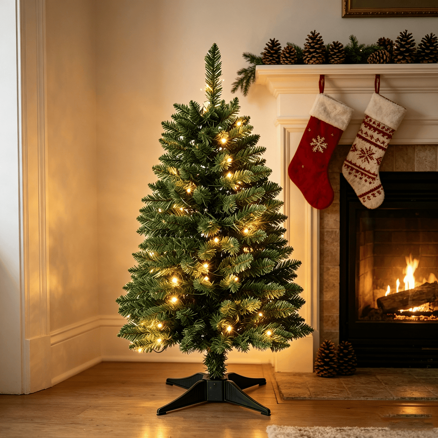 DR.Planzen 3FT Mini Pre Lit Christmas Tree - Artificial Tabletop Xmas Tree with 50 LED Lights, 8 Lighting Modes, 160 PVC Branches for Home Office Apartment Holiday Decorations