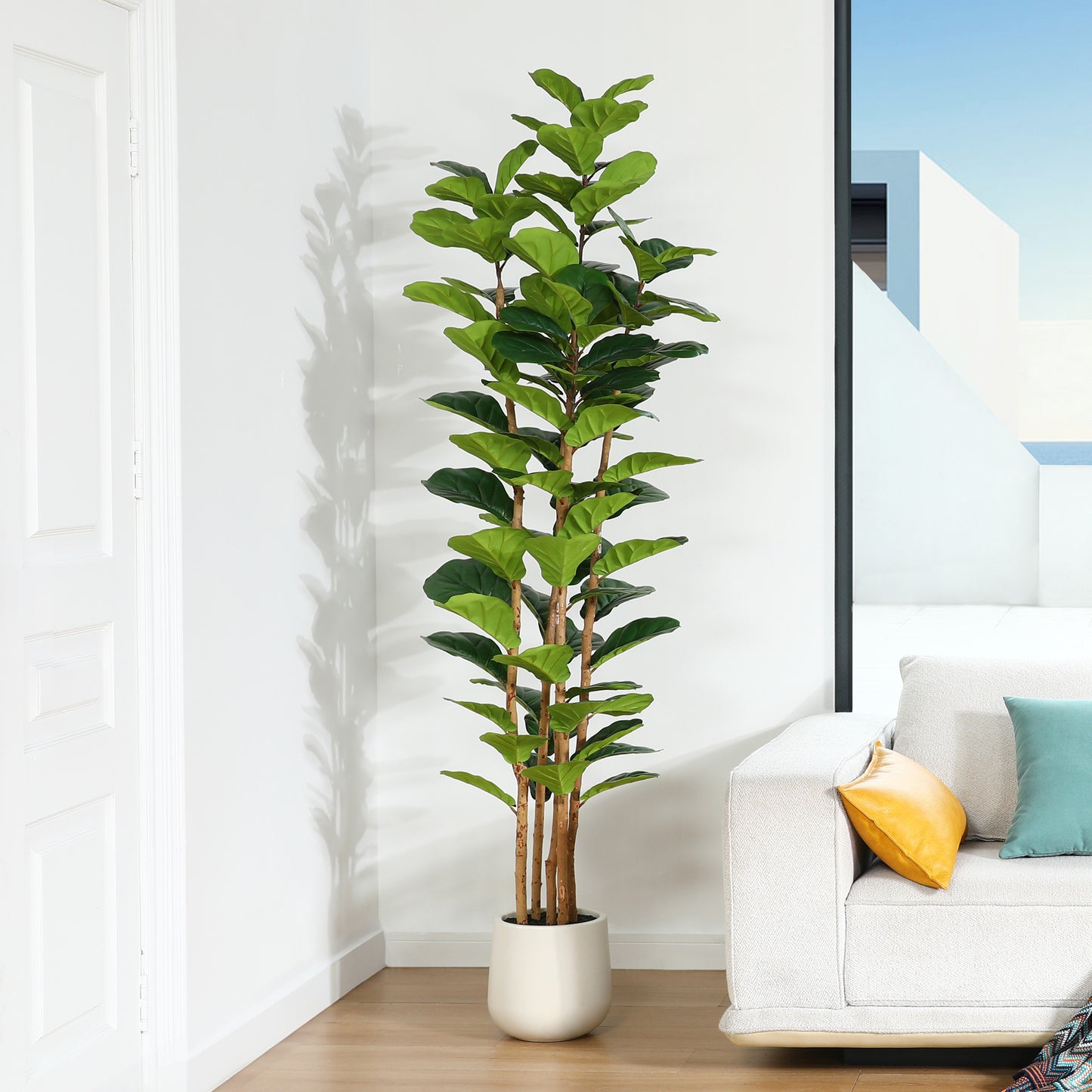 DR.Planzen 7FT Artificial Fiddle Leaf Fig Tree with Realistic Leaves and Natural Trunk, Silk Faux Potted Tree
