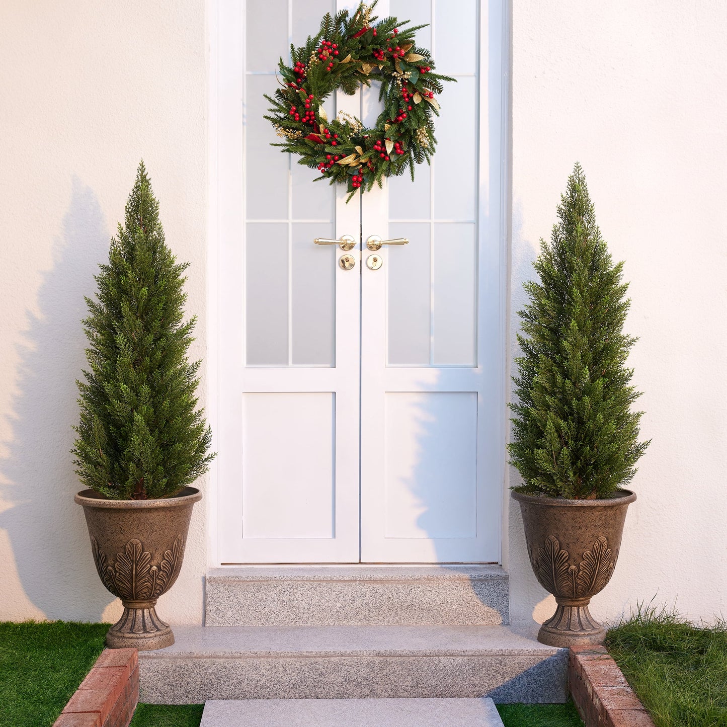 DR.Planzen 4ft Artificial Cedar Tree with Real Wood Trunk, Faux Silk Plant UV Resistant for Indoor Outdoor, Lifelike Fake Potted Tree for Home Office Decor