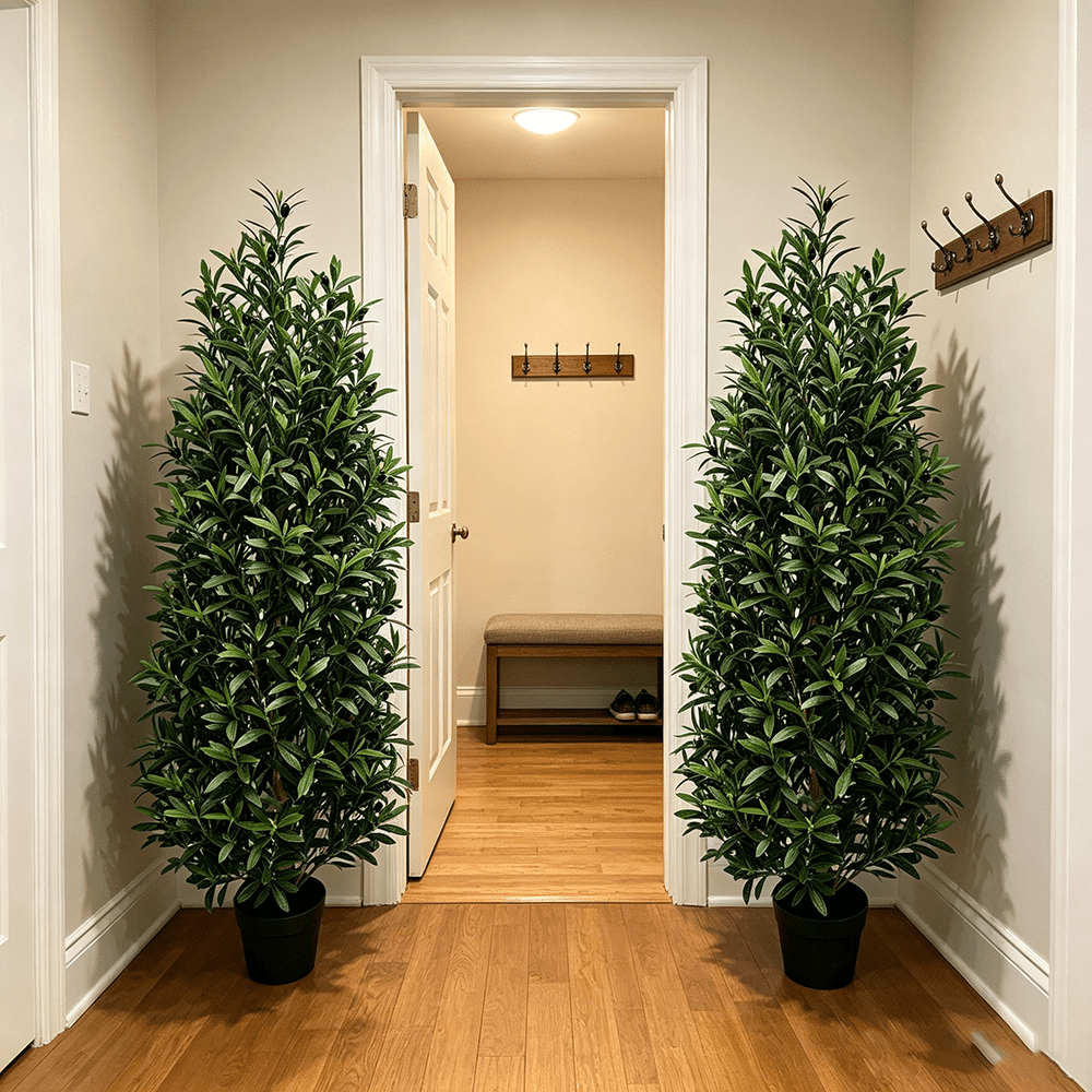 DR.Planzen 2 Pack 4 FT Artificial Olive Topiary Tree in Black Pot, Faux Olive Tree with 1700 Leaves, 78 Fruits, Fake Potted Olive Plant for Living Room Office Decor