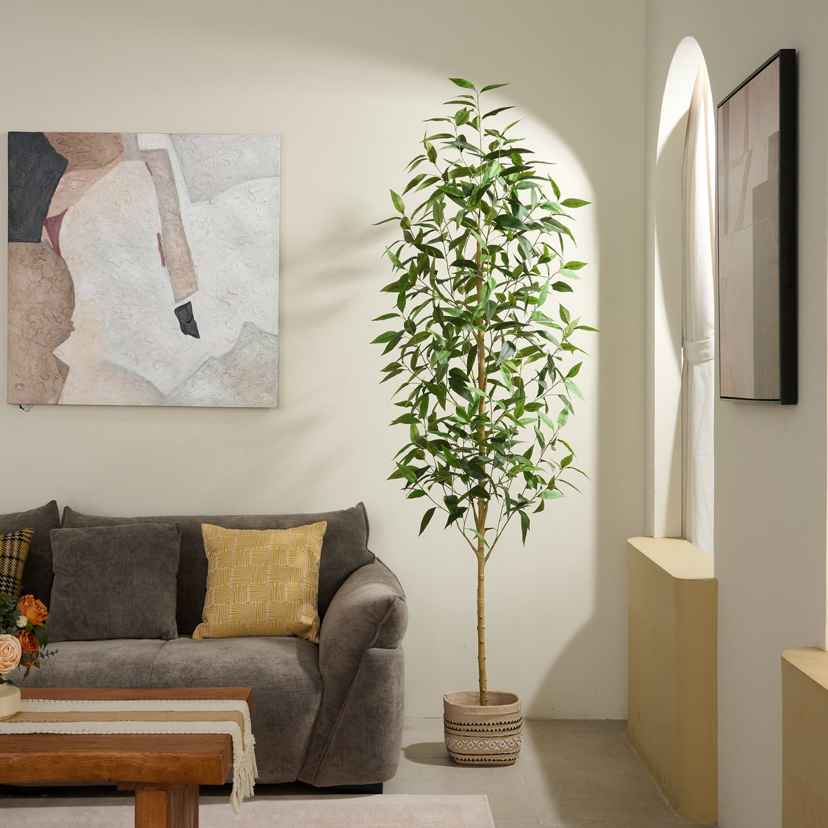 DR.Planzen 7ft Artificial Eucalyptus Tree, Tall Faux Plant in Black Pot, Large Floor Plant for Home & Office Decor