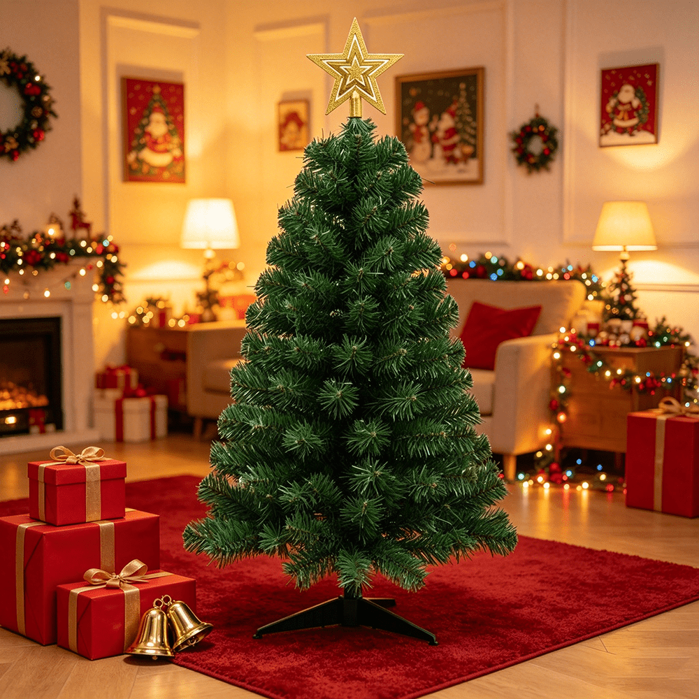 3 ft Christmas Tree with Star Topper - Artificial Christmas Tree, Small Christmas Tree, Mini Xmas Tree, Tabletop Holiday Tree for Indoor Christmas Decorations, Home, Office, Apartment