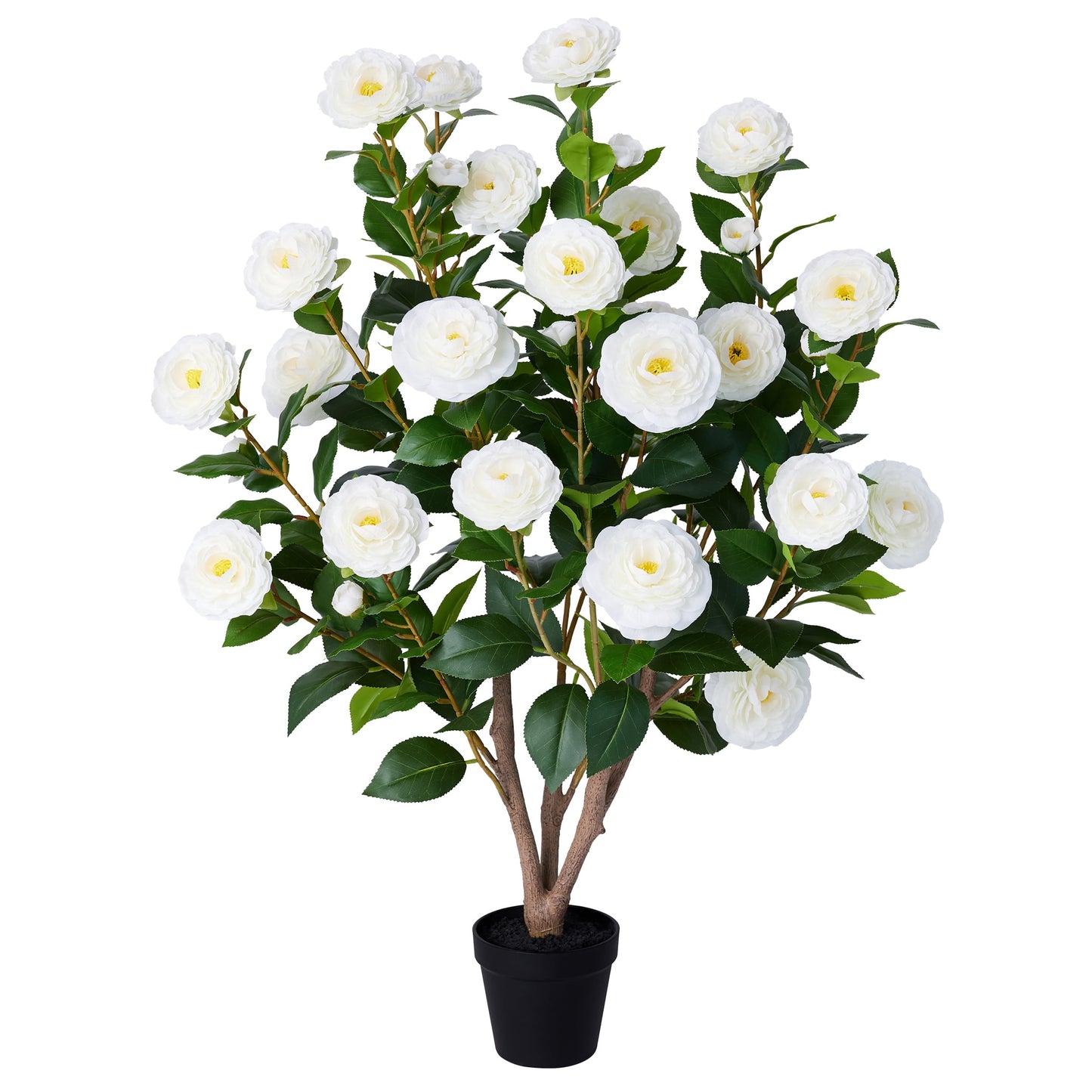 Artificial Camellia Tree 3FT in Pot ¨C 27 Blooming White Flowers & 252 Leaves UV Resistant Faux Camellia Plant for Indoor Outdoor Decor, Front Door Porch Patio Living Room Office