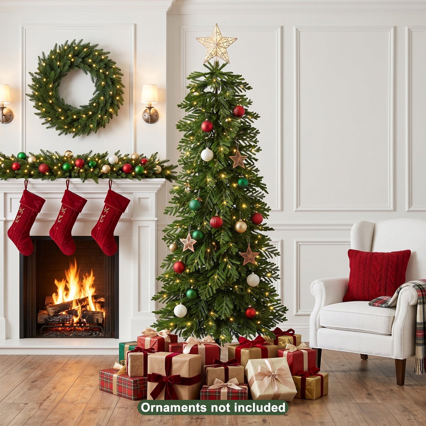 DR.Planzen 6ft Pre-Lit Artificial Norfolk Pine Tree with Metal Stand, 170 Warm White LED Lights, 3-Piece Assembly Faux Tree in Coffee Pot for Indoor Home & Office Decor