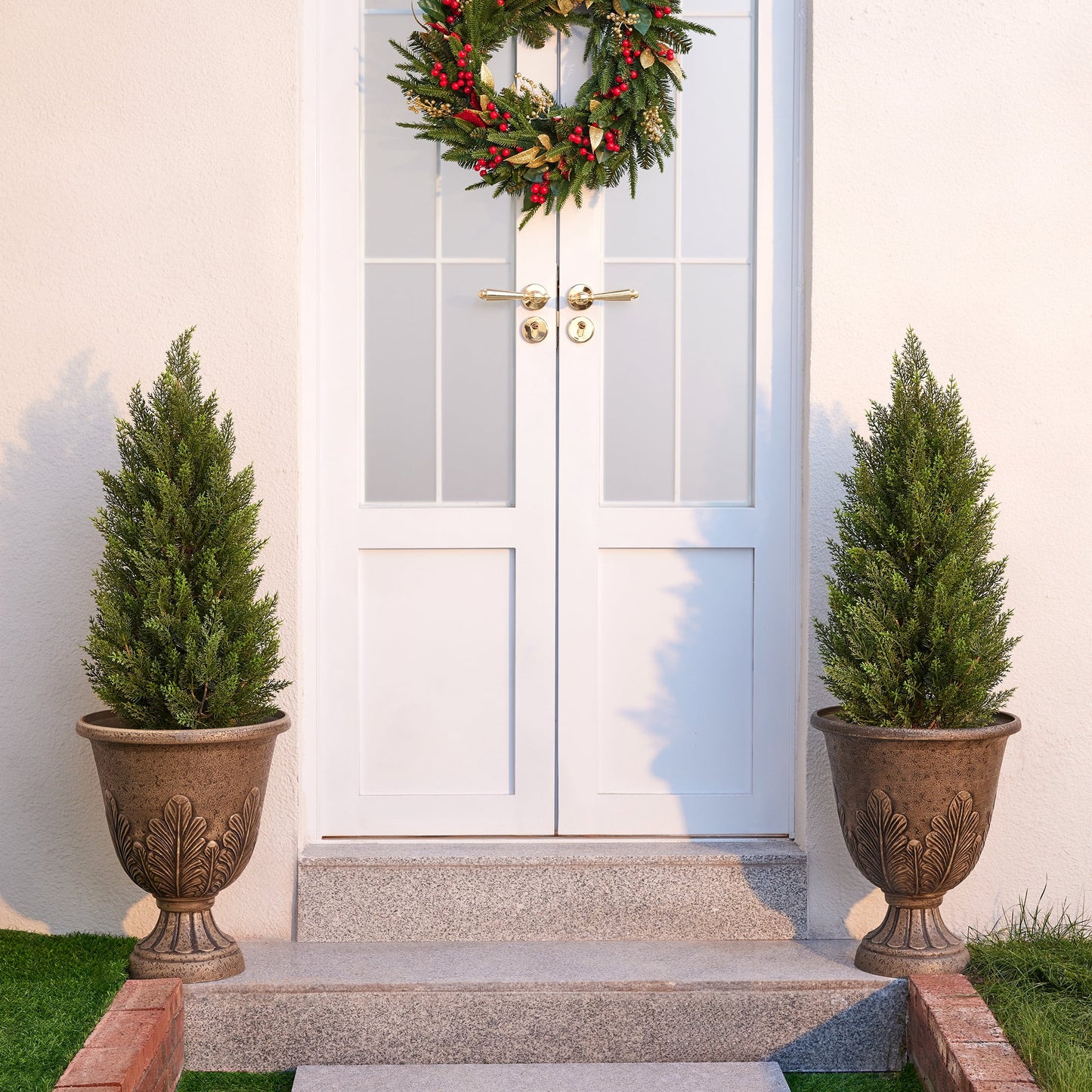 DR.Planzen 2 Pack 3ft Artificial Cedar Tree with Real Wood Trunk, Faux Silk Plant UV Resistant for Indoor Outdoor, Lifelike Fake Potted Tree for Home Office Decor