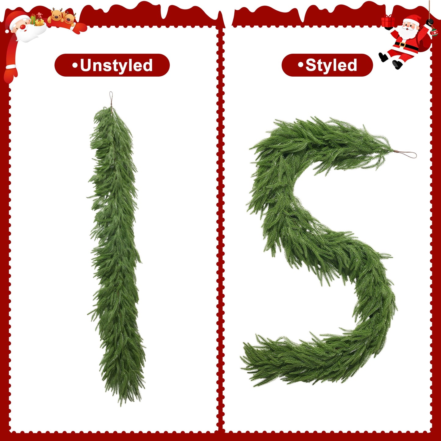 DR.Planzen 2Pack 6ft Artificial Norfolk Pine Foliage Spray, 90 PE Branches & 30 Tips, Realistic Green Slim Greenery Stem for DIY Christmas Tree Filler & Vase Filler