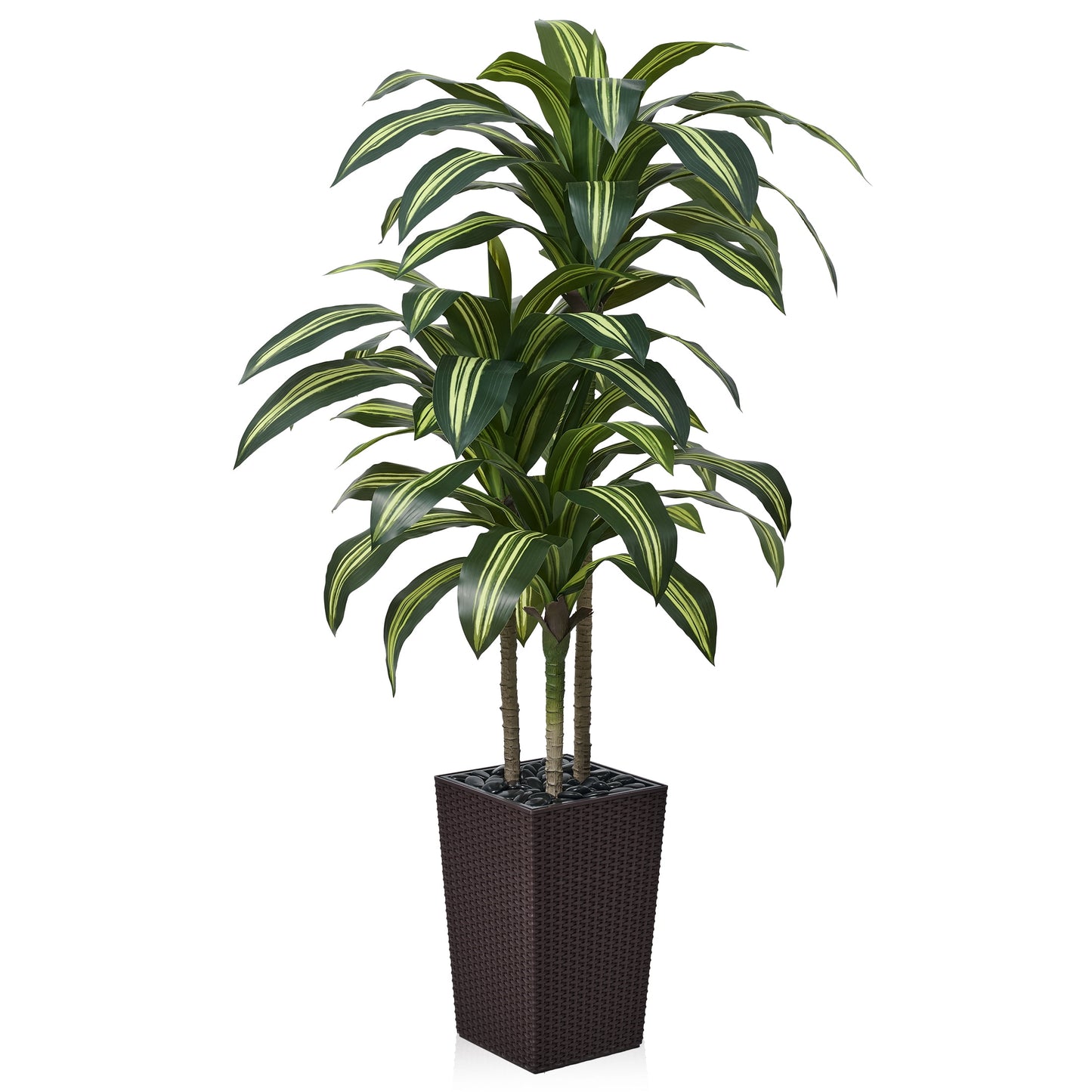 DR.Planzen 5FT Artificial Dracaena Tree with UV-Resistant Silk Leaves in Coffee Tall Planter - Indoor/Outdoor Faux Plant for Home Office House Decor, Tall Fake Tree for Living Room Lobby & Patio