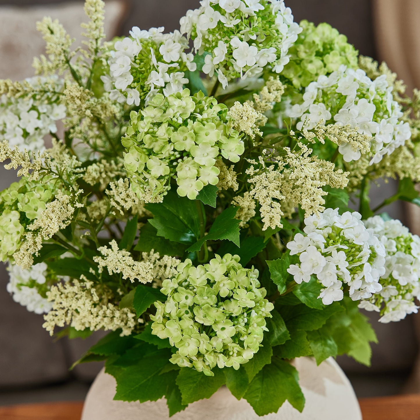 DR.Planzen 24in Artificial Hydrangea Flowers with Vase - Faux Hydrangea Flowers, Potted Artificial Flowers, Green White Hydrangea Centerpiece for Home Wedding Table Decor