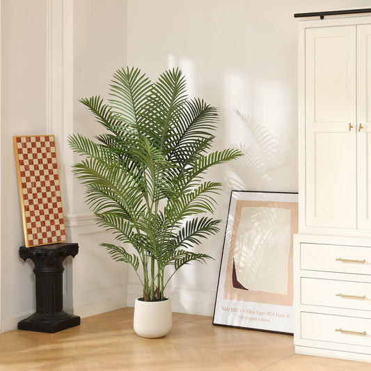 5ft Large White Round Planter Artificial Phoenix Tail Palm Tree, Realistic Foliage for Home and Office Decor