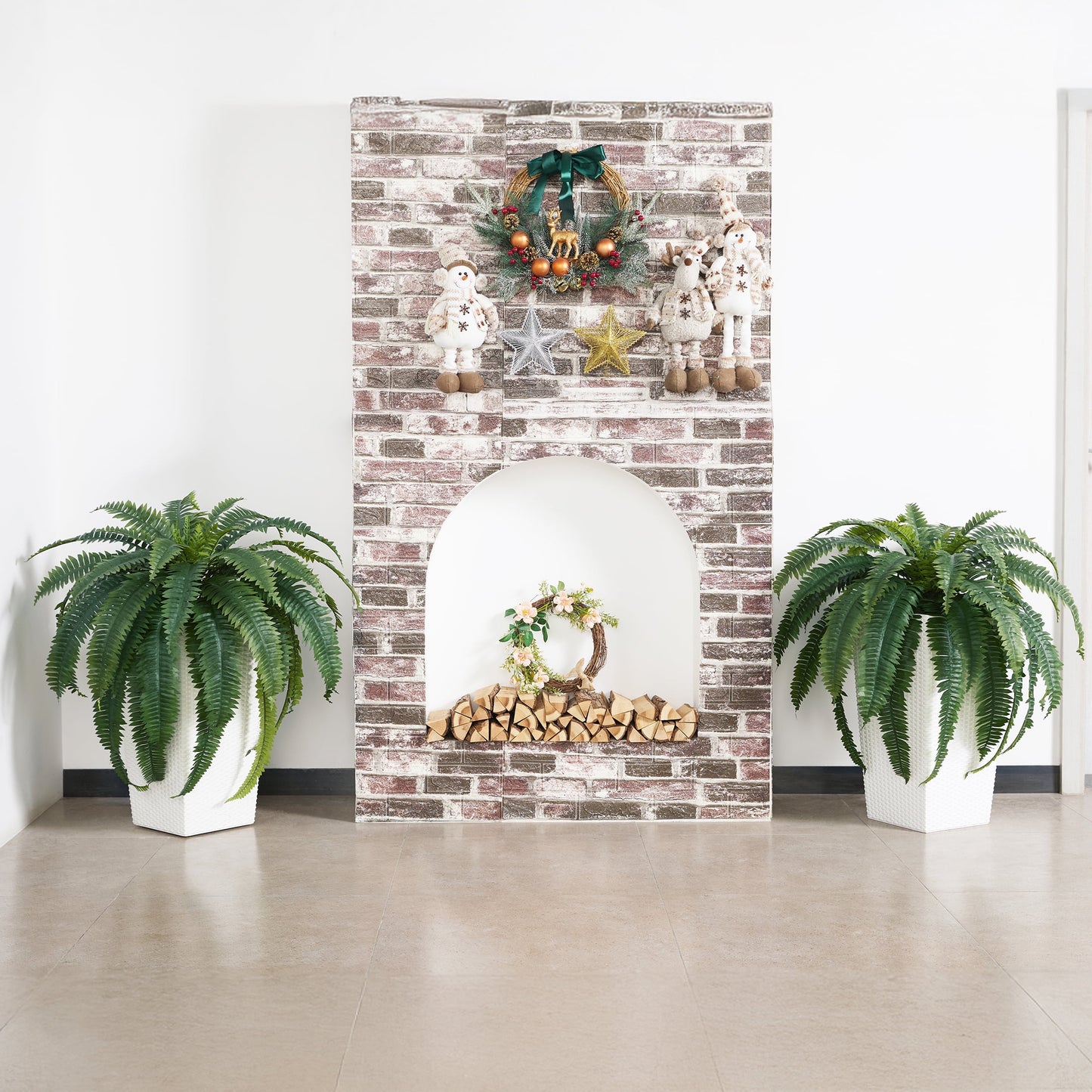 DR.Planzen Artificial Boston Fern Bush Plant with White Tapered Planter - UV Resistant Faux Ferns with 39 Leaves