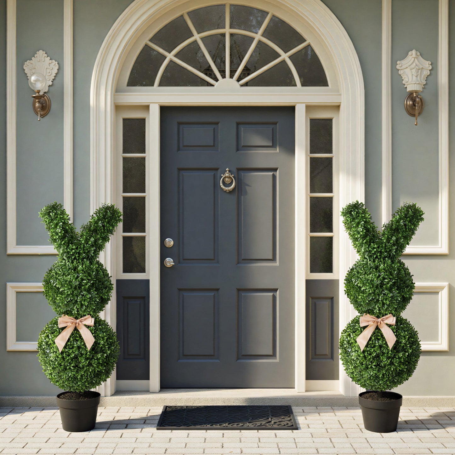 DR.Planzen 36'' Artificial Boxwood Easter Bunny Topiary, Green Spring Outdoor Indoor Decor