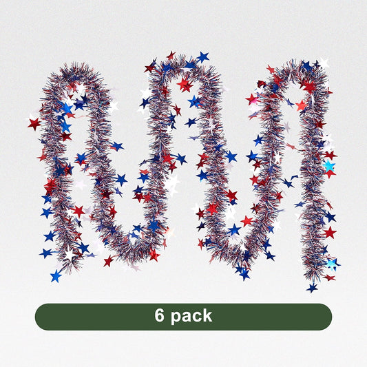54FT 4th of July Garland Patriotic Tinsel Garland Red White Blue Garland Decoration - 6 Pack 9ft Garland Decor, Independence Day Decorations for Home Porch Memorial Day Veterans Day Labor Day