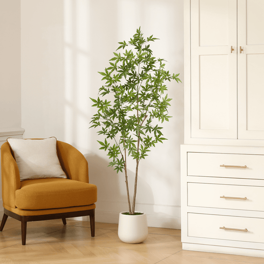 5ft Large White Round Basin Maple Leaf Tree, Artificial Tree for Indoor Decor