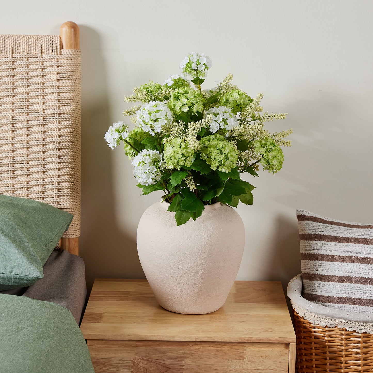 DR.Planzen 24in Artificial Hydrangea Flowers with Vase - Faux Hydrangea Flowers, Potted Artificial Flowers, Green White Hydrangea Centerpiece for Home Wedding Table Decor