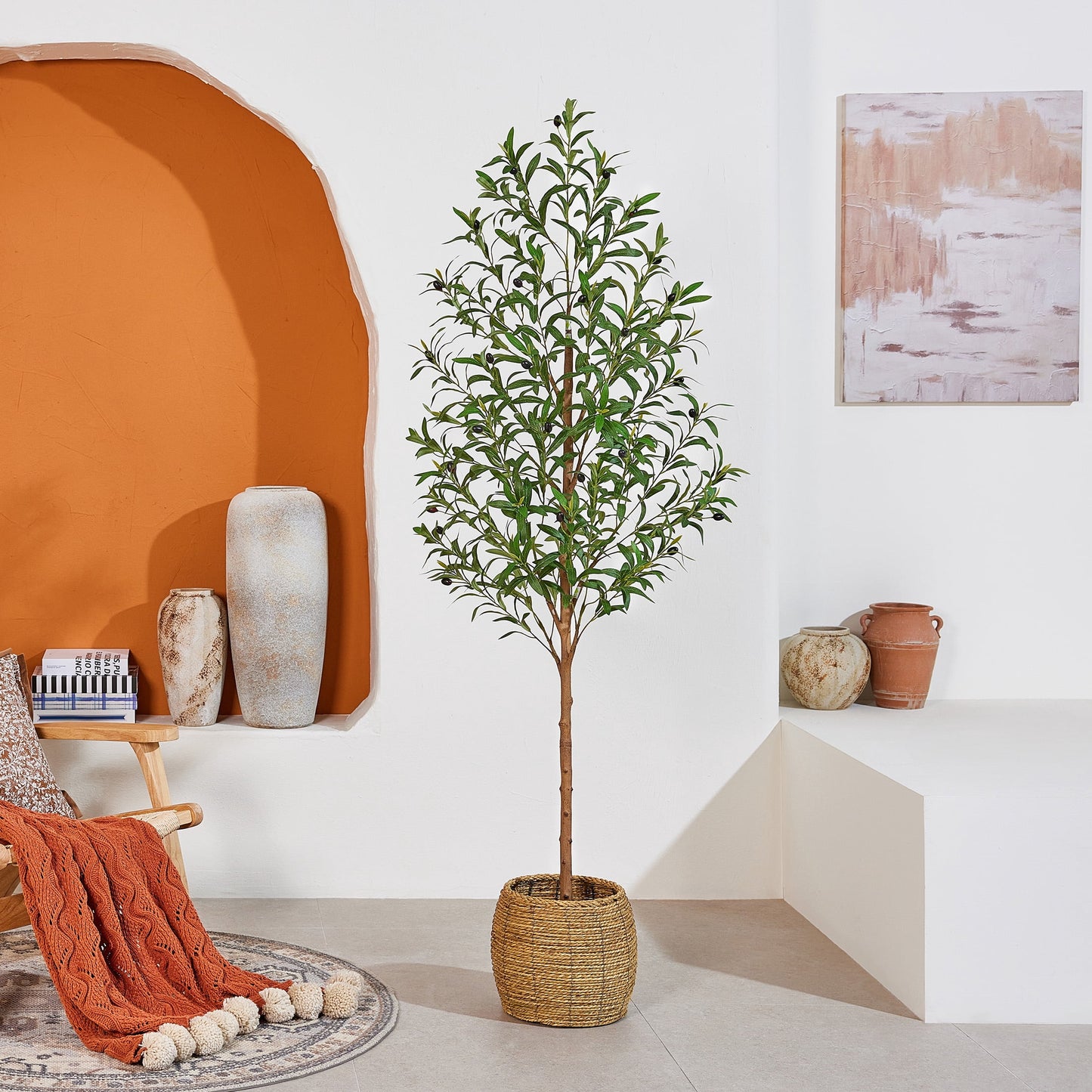 Artificial Olive Tree 6ft Tall Faux Floor Plant in Black Pot