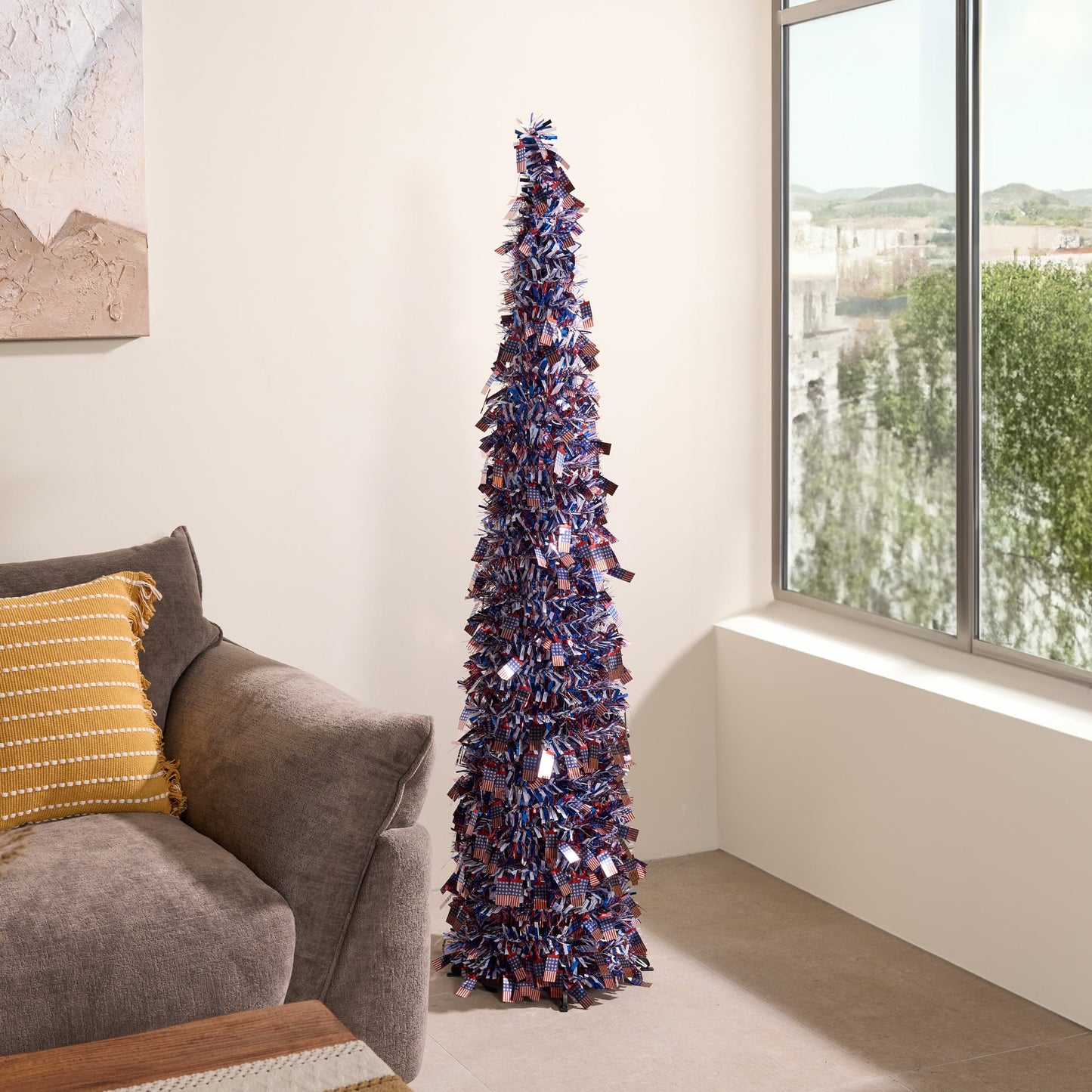 DR.Planzen 4th of July 5FT Patriotic Flag Decorative Tree, Independence Day Pop up Tree with Small Flags for Indoor Outdoor Party Decor