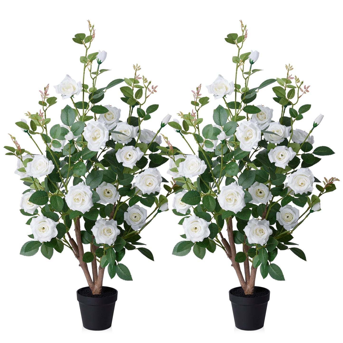 DR.Planzen 3ft Artificial White Rose Tree with Green Leaves, Lifelike Faux Rose Flower Tree for Home Decor Indoor Outdoor, Living Room Office Decoration