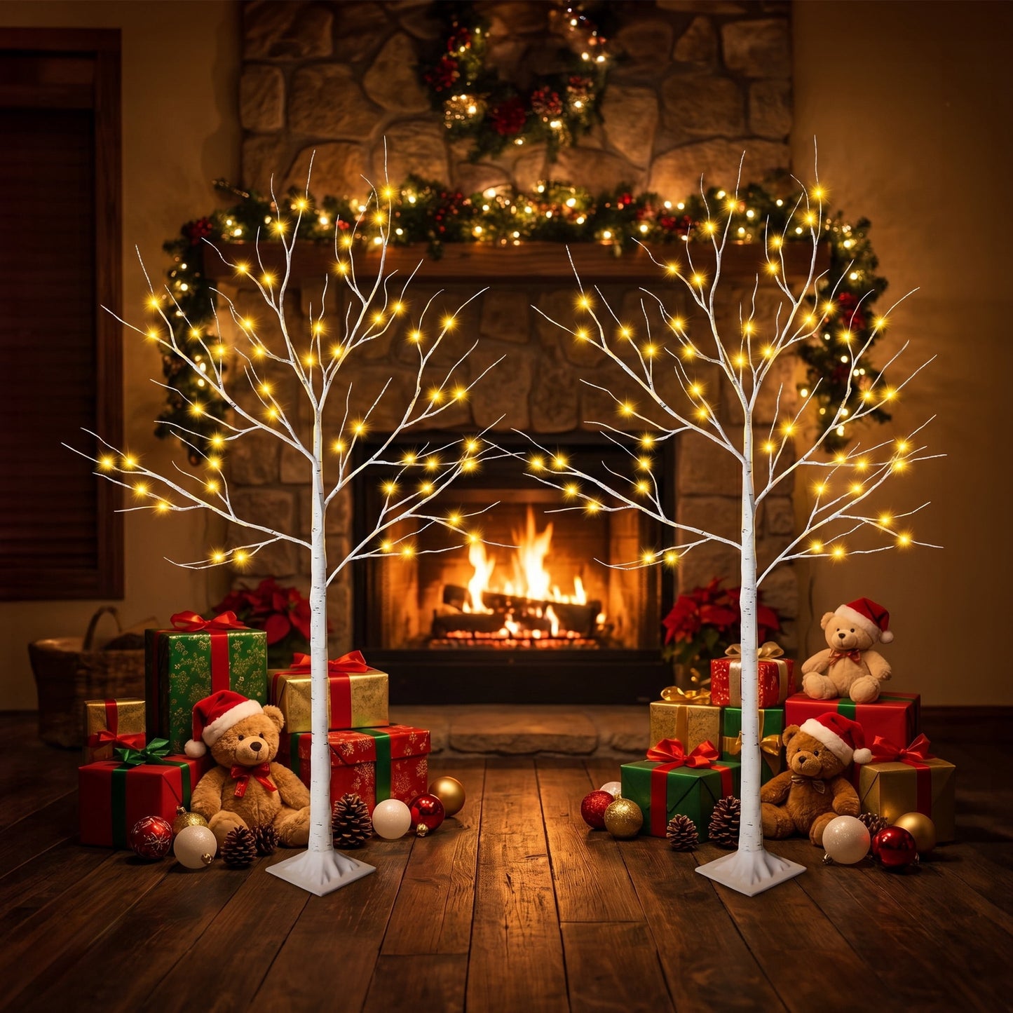 LED Birch Tree Light 2 Pack 4 ft Artificial Pre-lit Trees - with Plug-in Warm Lights - Indoor Outdoor Christmas Holiday Wedding Decor for Home Party