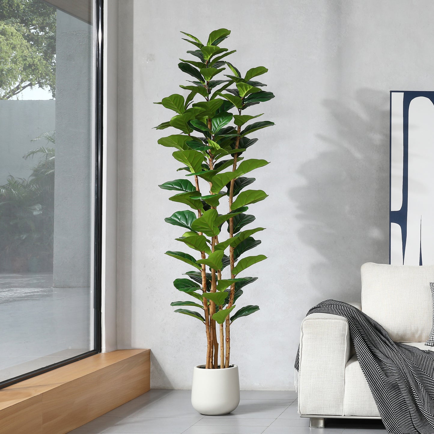 DR.Planzen 7FT Artificial Fiddle Leaf Fig Tree with Realistic Leaves and Natural Trunk, Silk Faux Potted Tree
