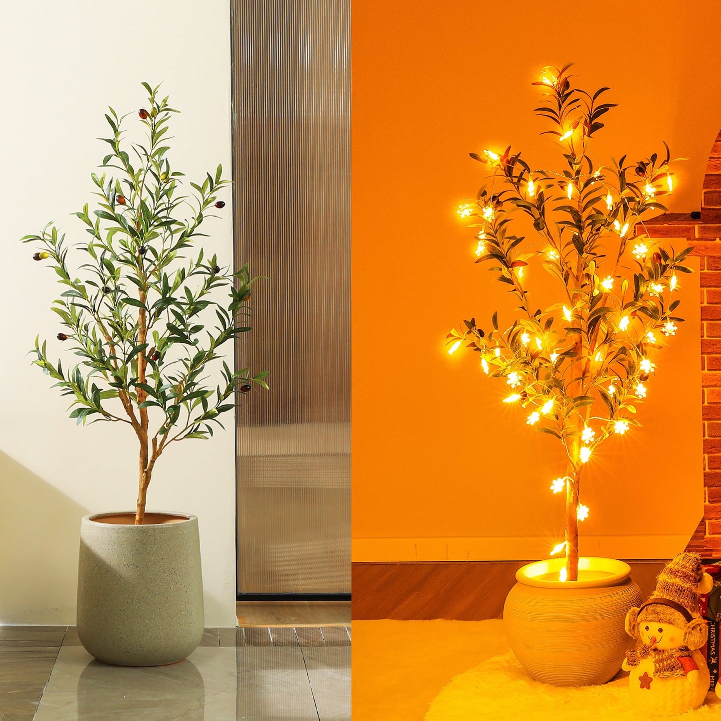 DR.Planzen 2 Pack 4ft Artificial Olive Tree Indoor, Tall Faux Olive Tree, Artificial Plants with Natural Wood Trunk and Lifelike Fruits for Home Office Decor