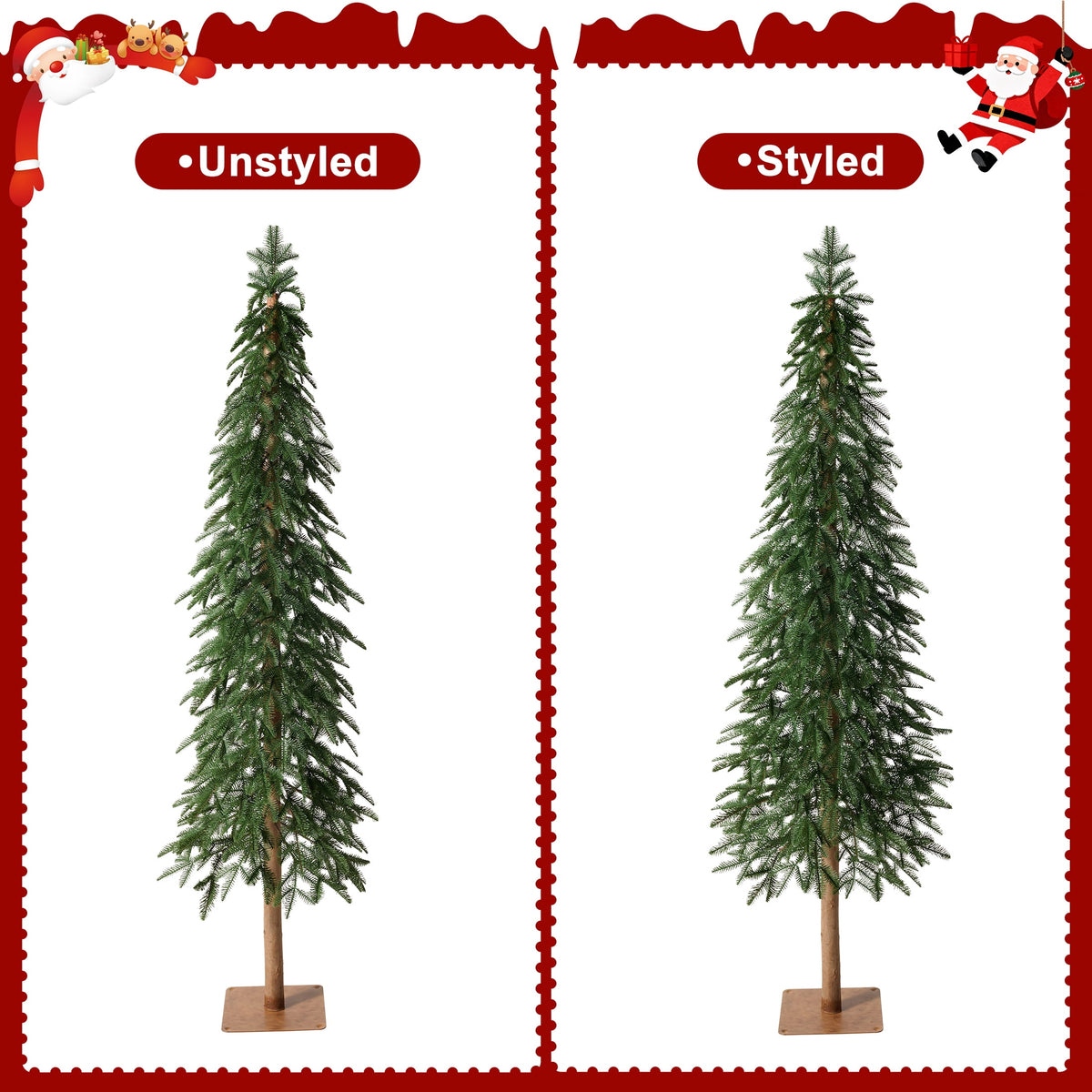 DR.Planzen 7FT Artificial Pine Christmas Tree, Large Real Wood Trunk Faux Pine Tree with Sturdy Metal Base, Full Green PE Needles for Indoor Holiday Decor