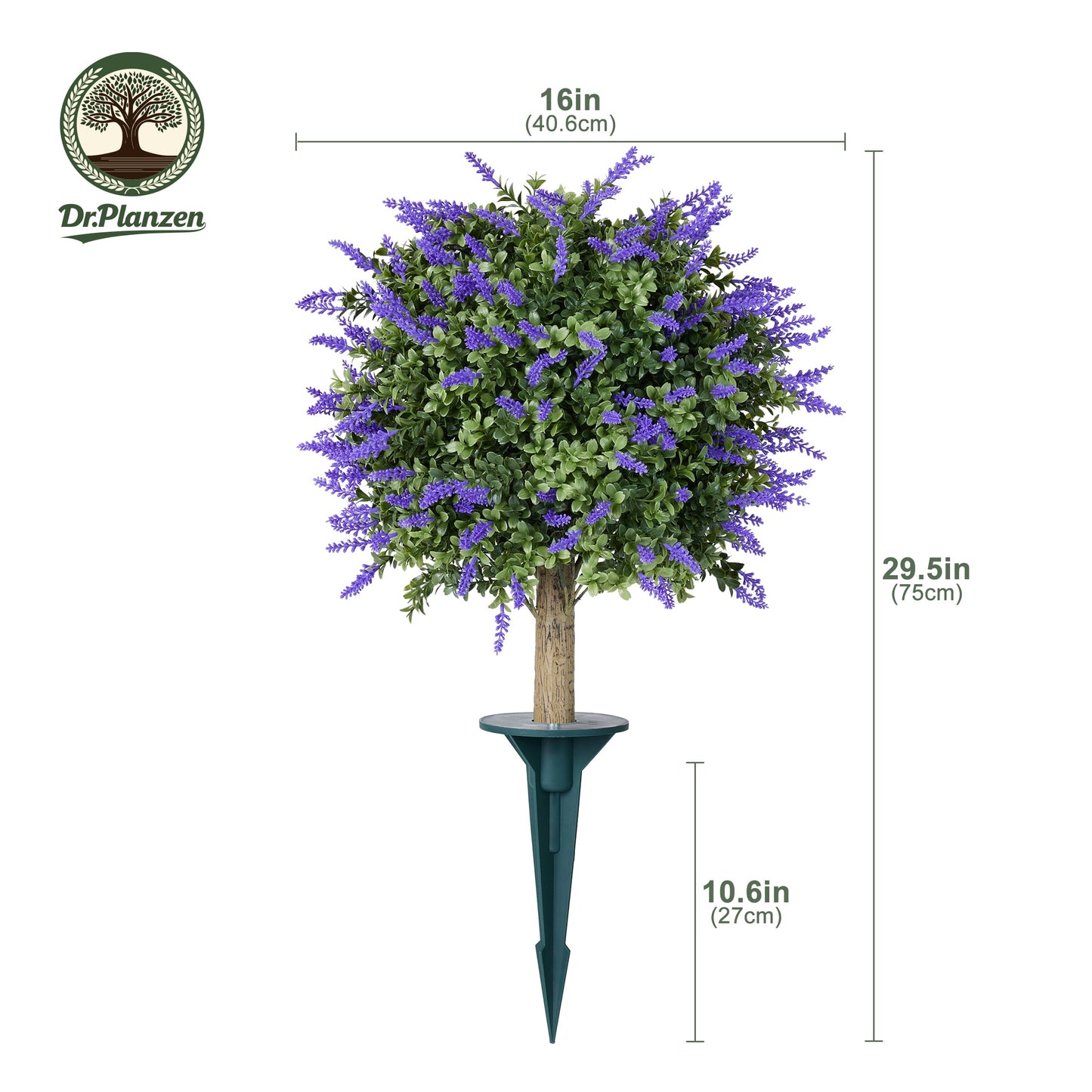 DR.Planzen 16'' Artificial Lavender Boxwood Topiary Ball Plant, Fake Scented Flowering Shrub with Ground Spike, UV Resistant Faux Outdoor Decor for Garden Porch Patio