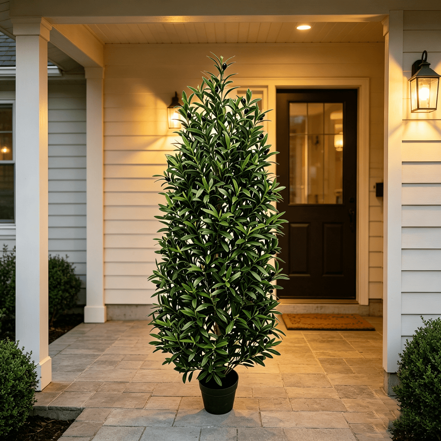 DR.Planzen 4 FT Artificial Olive Topiary Tree in Black Pot, Faux Olive Tree with 1700 Leaves, 78 Fruits, Fake Potted Olive Plant for Living Room Office Decor