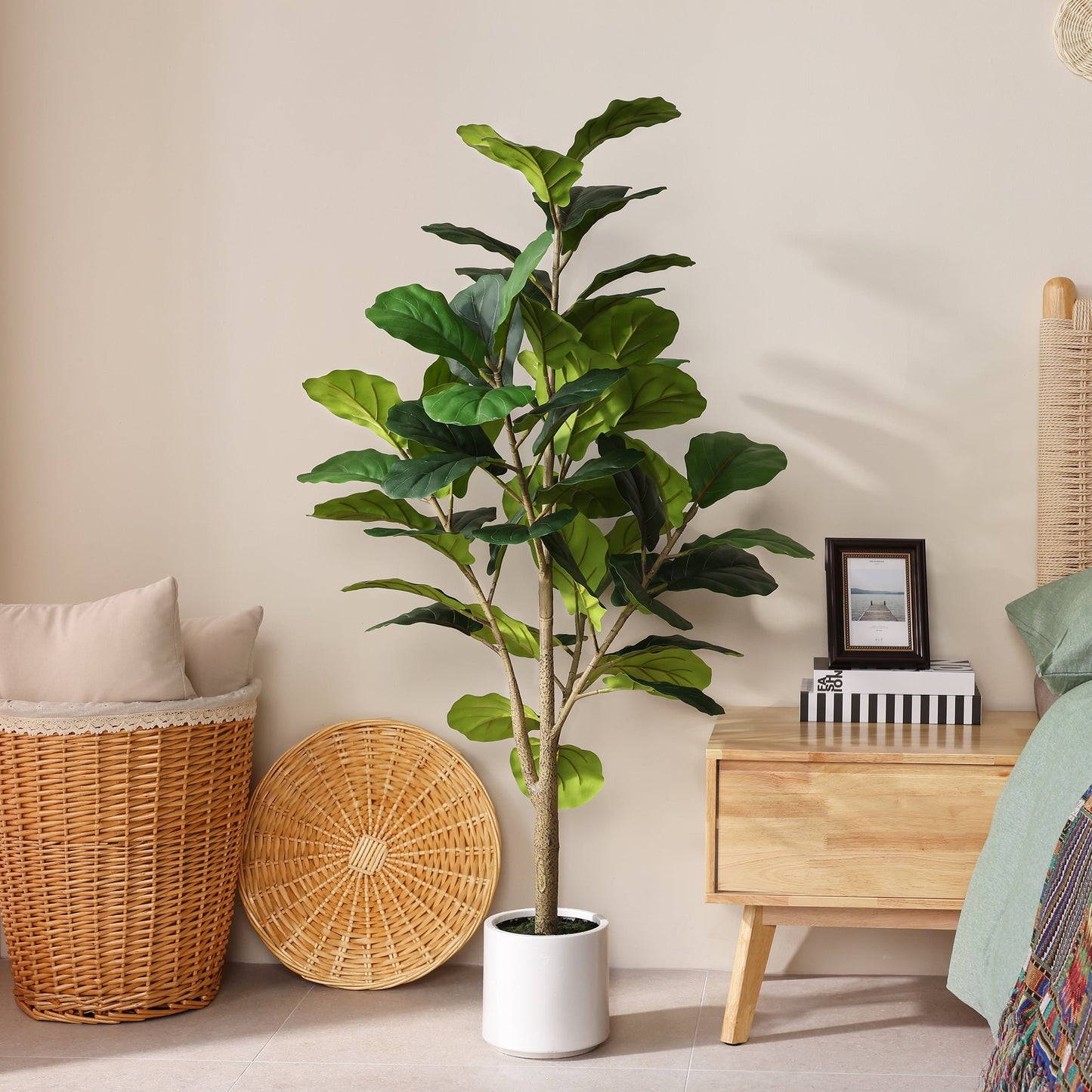 DR.Planzen 4.5ft Artificial Fiddle Leaf Fig Tree, Tall Faux Ficus Tree, Artificial Plants for Home Office Decor