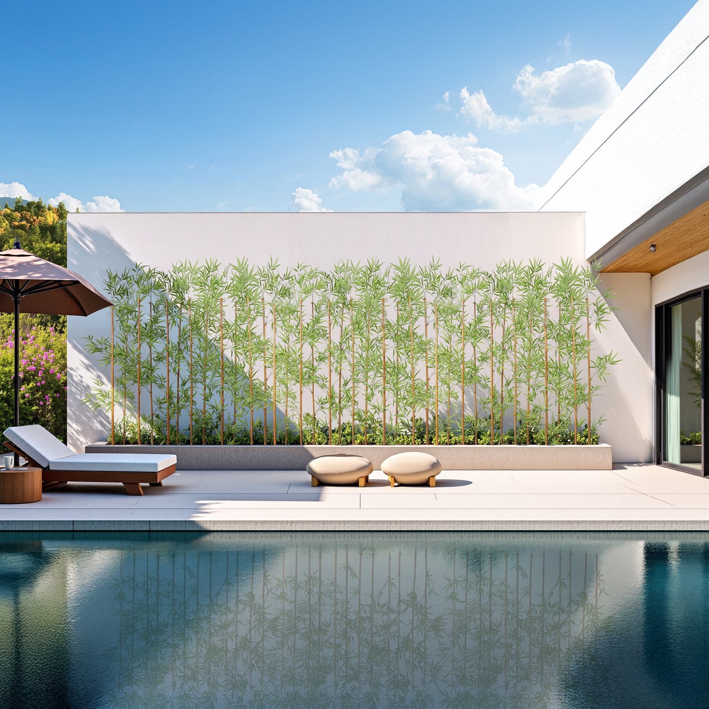 36 Pack 7FT Artificial Bamboo Privacy Screen - Faux Bamboo Plant Outdoor with Real Bamboo Poles, UV Resistant Dense Leaves Tall Fake Bamboo Fence Cover for Patio Backyard Balcony Wall Decor
