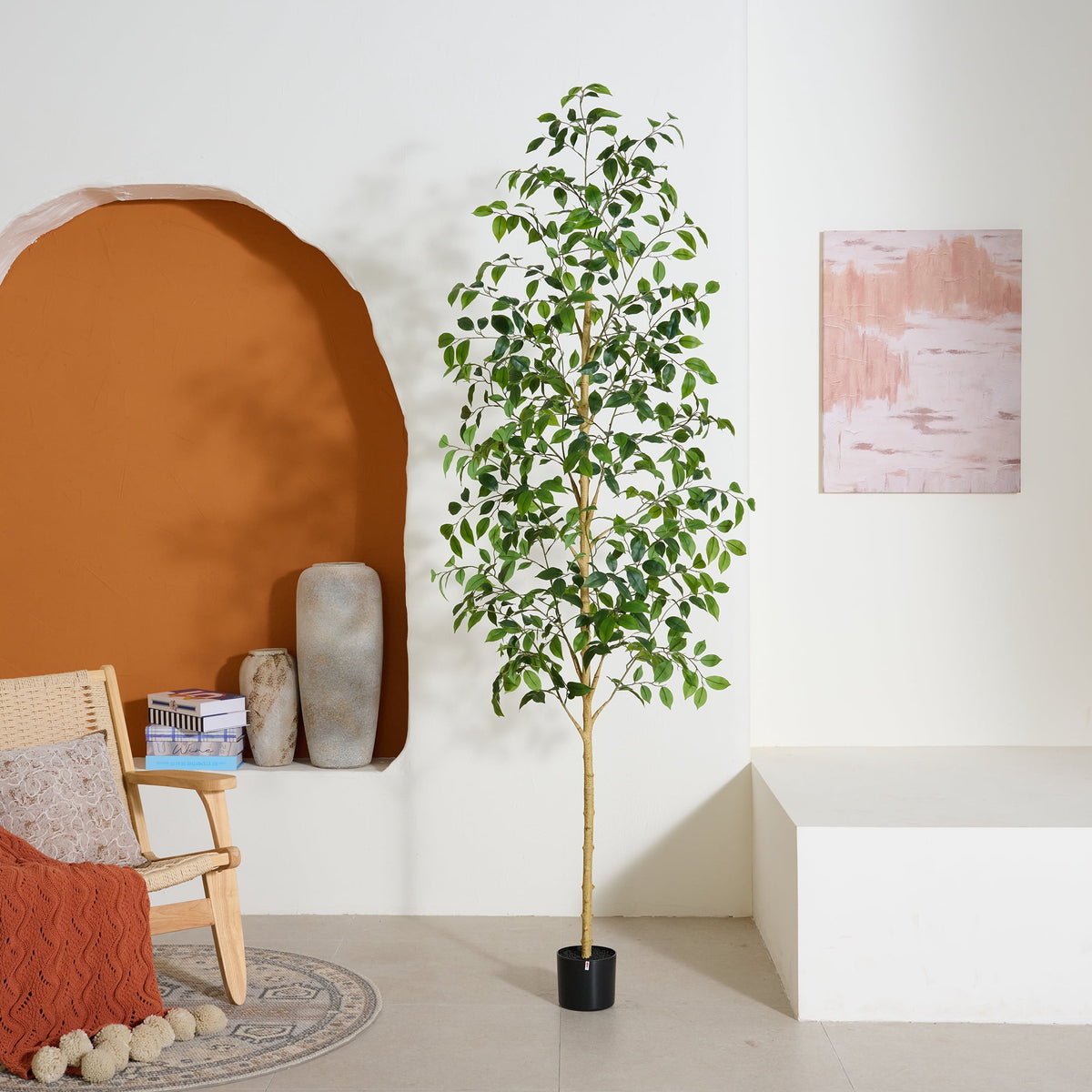 DR.Planzen 7ft Artificial Ficus Tree in Black Pot, Tall Plant with Full Canopy, Giant Indoor Floor Plant for Home, Office & Commercial Decor