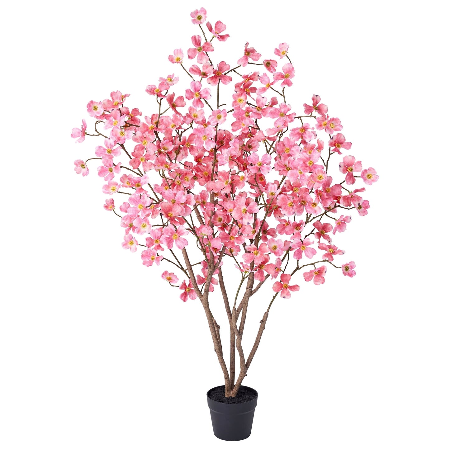 DR.Planzen 2 Pack 4ft Red Artificial Dogwood Tree, Lifelike Faux Dogwood Flower Tree with Green Leaves for Home Decor Indoor Outdoor, Spring Decoration for Living Room Office