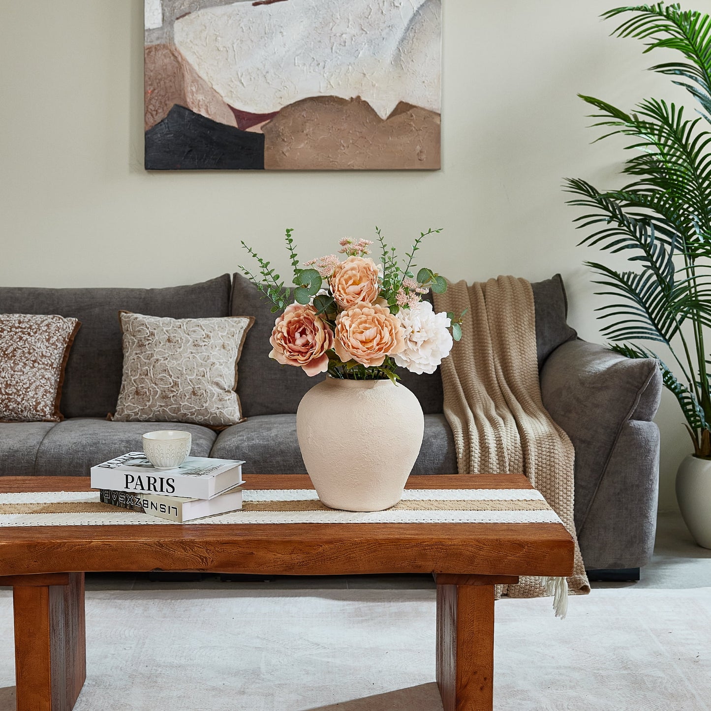DR.Planzen 24in Artificial Peony Flowers Arrangement in Vase, Faux Peony Flower Bouquet - Realistic Mixed Floral Design - for Home Decor, Wedding Centerpiece