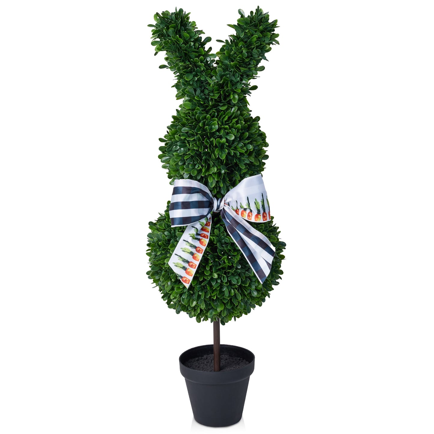 DR.Planzen 2 Pack 36-inch Artificial Boxwood Easter Bunny Topiary in Weighted Black Pot, UV-Resistant Faux Plant for Indoor Outdoor Spring Decor