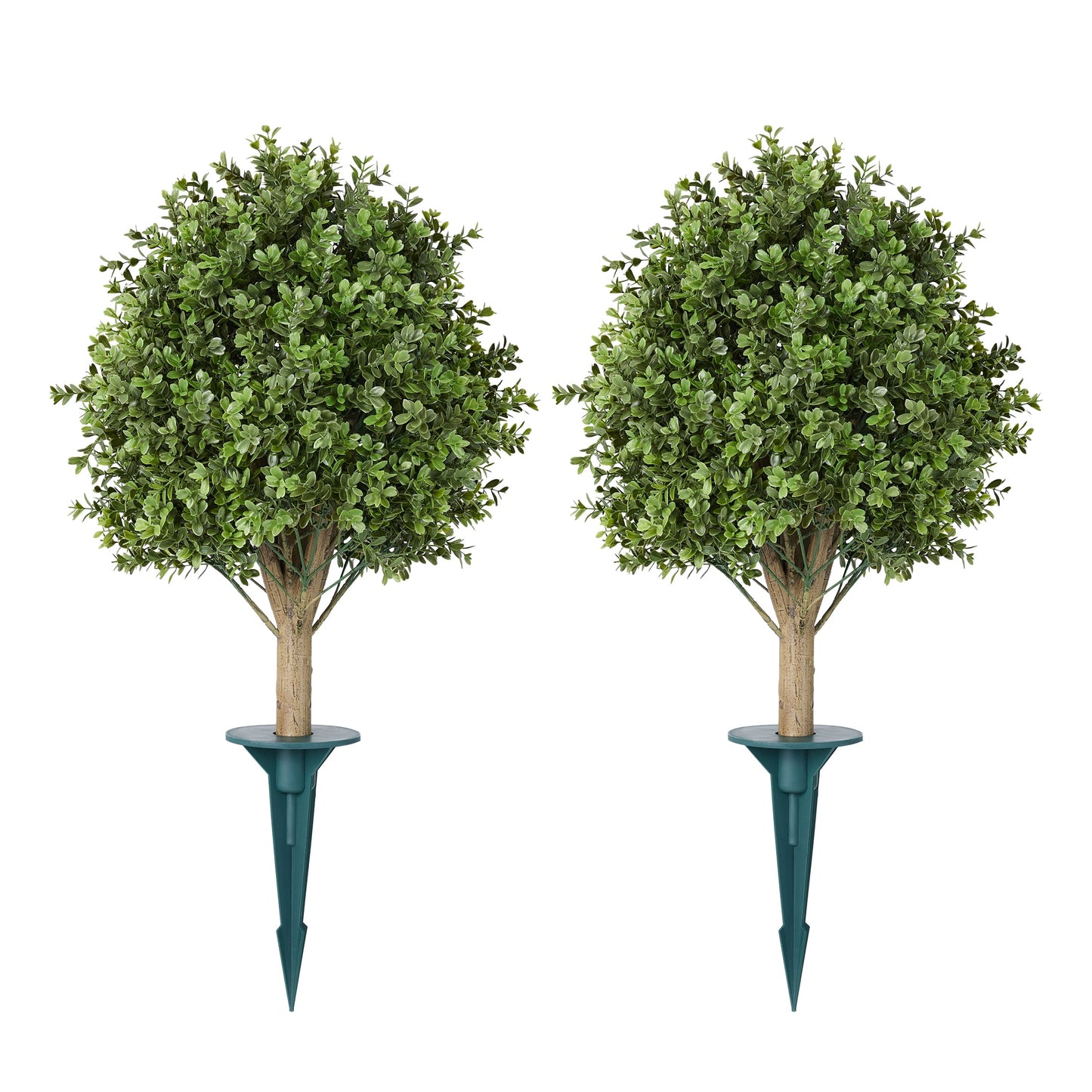 DR.Planzen 16'' Artificial Boxwood Topiary Ball Plant, Fake Greenery Shrub with Ground Spike, UV Resistant Faux Outdoor Evergreen for Garden Porch Planter Decor