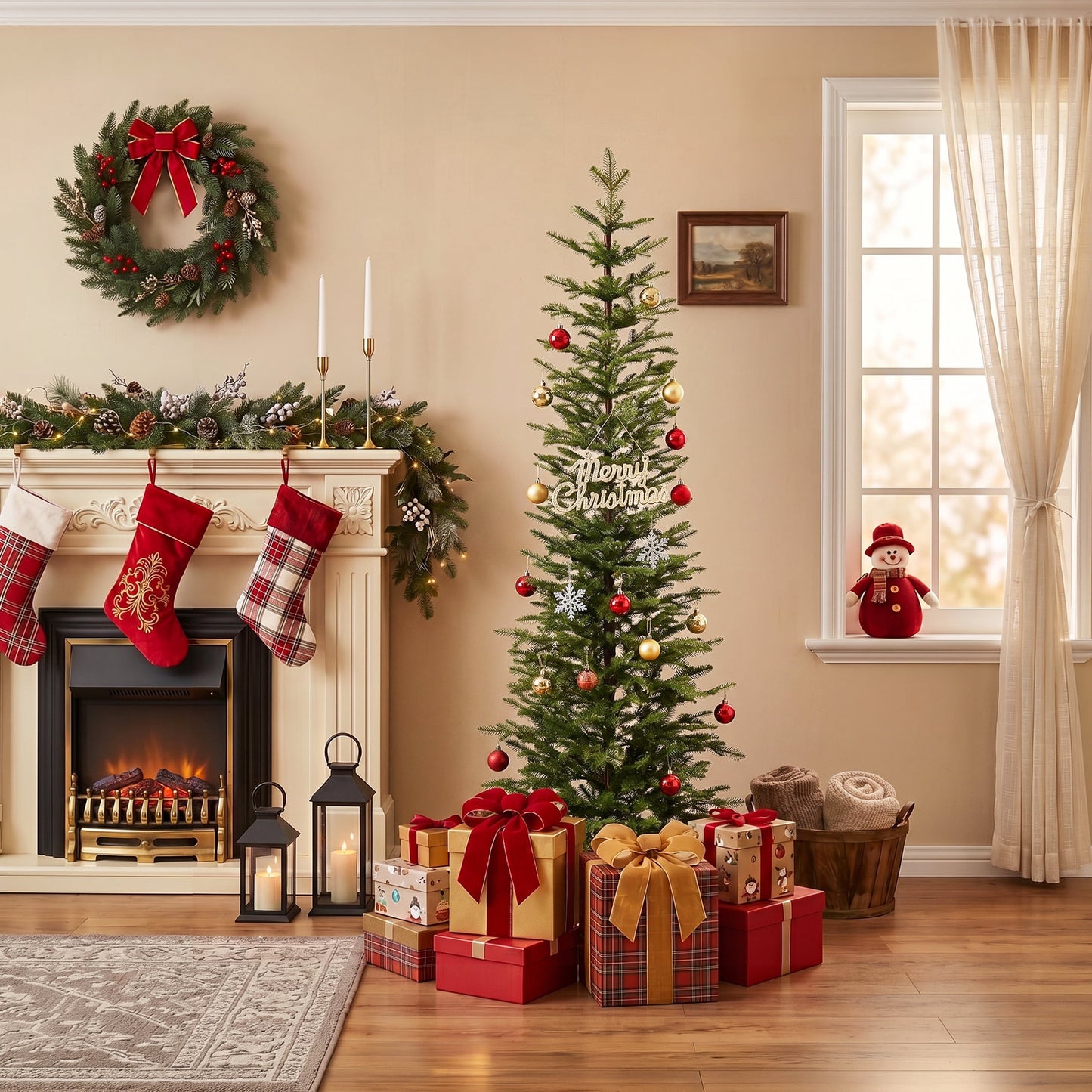 DR.Planzen 6ft Prelit Pencil Christmas Tree with 150 Warm White LED Lights, 1571 PE Branch Tips, Iron Base, Slim Artificial Christmas Tree for Apartment, Entryway, Corner, Office