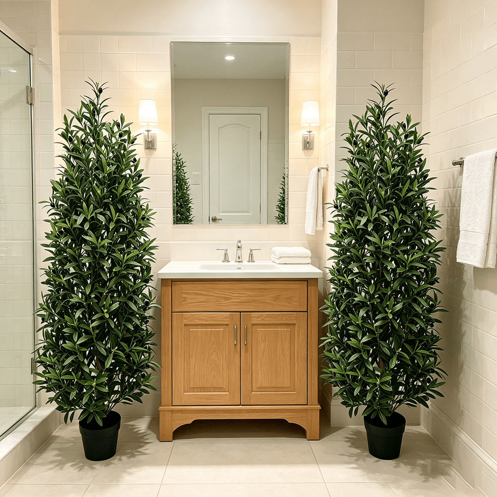 DR.Planzen 2 Pack 5 FT Artificial Olive Topiary Tree in Black Pot, Faux Olive Tree with 2378 Leaves, 114 Fruits, Fake Potted Olive Plant for Living Room Office Decor