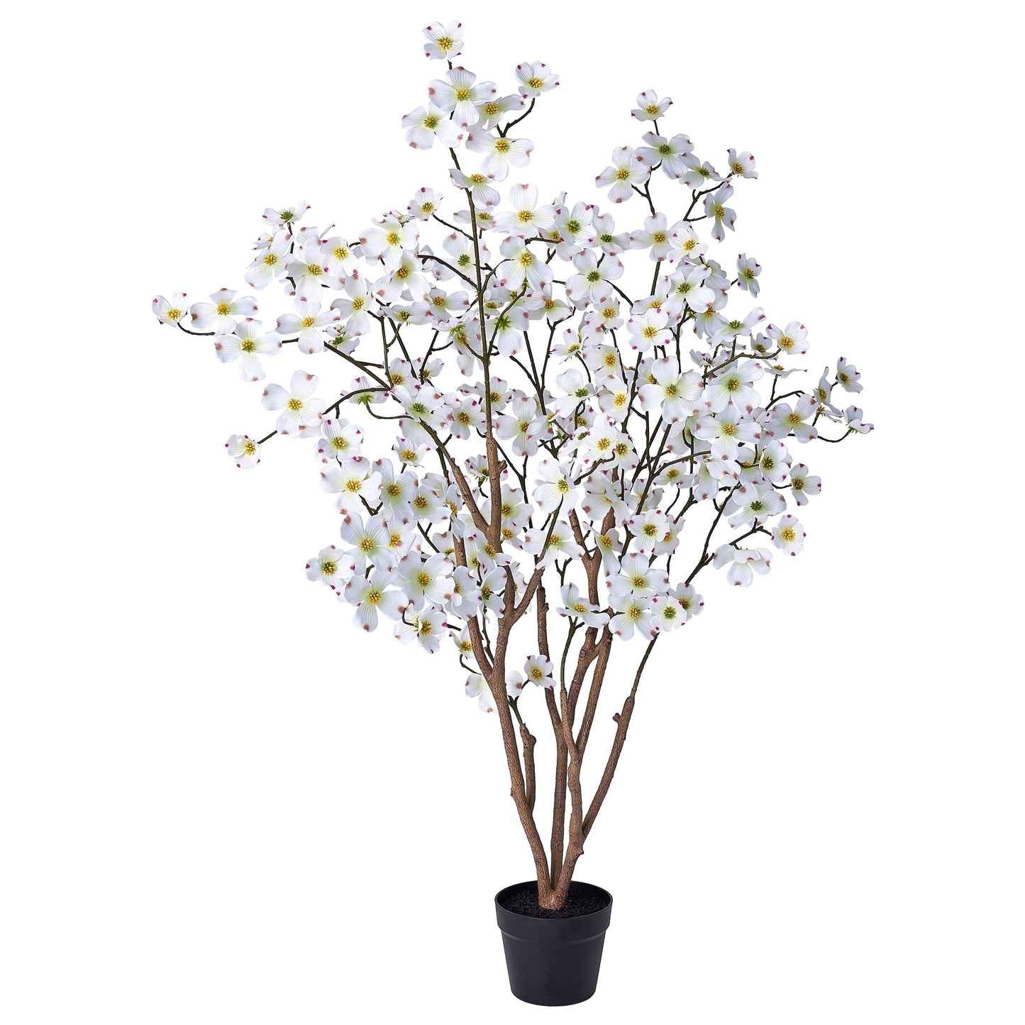 DR.Planzen 2 Pack 4ft White Artificial Dogwood Tree, Lifelike Faux Dogwood Flower Tree with Green Leaves for Home Decor Indoor Outdoor, Spring Decoration for Living Room Office